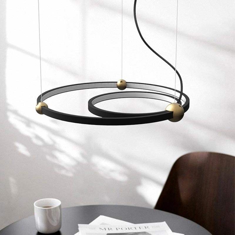Lámpara colgante circular negra de 2 anillos