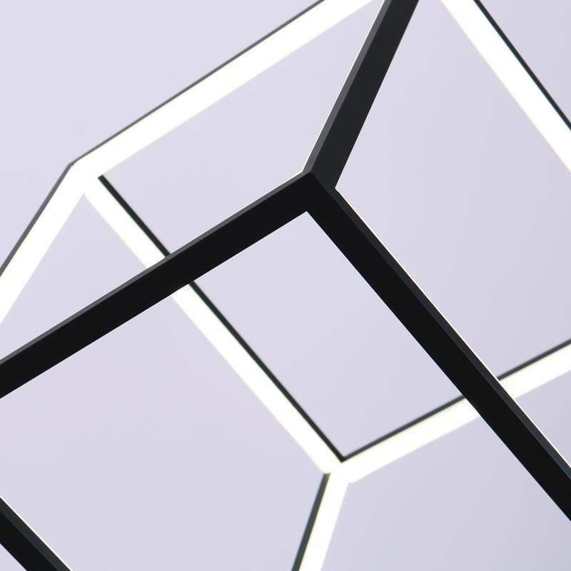 Lámpara colgante negra con forma de cubo geométrico