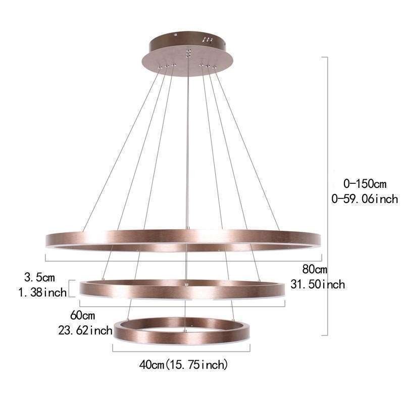 Lámpara colgante con dibujo artesanal de 3 anillos, 80+60+40 cm