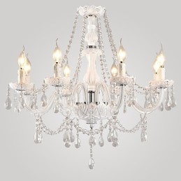 Lámpara de araña de cristal blanco de 8 luces para sala de estar moderna