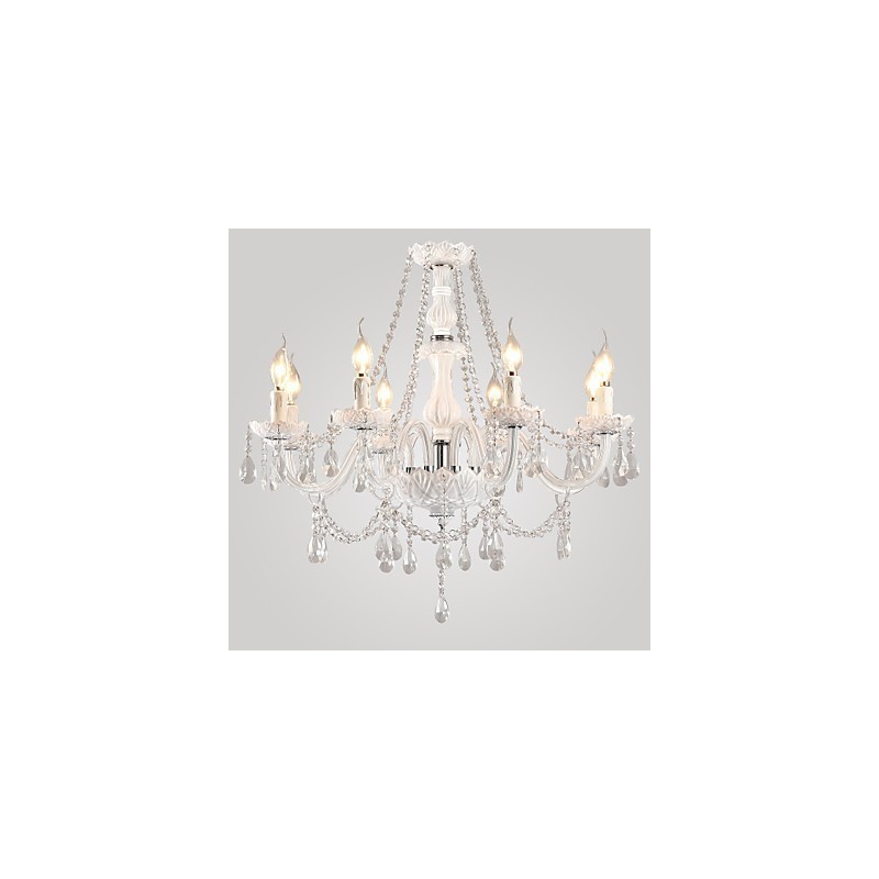 Lámpara de araña de cristal blanco de 8 luces para sala de estar moderna