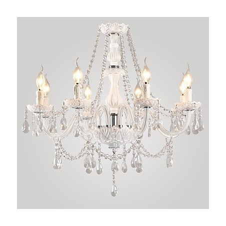 Lámpara de araña de cristal blanco de 8 luces para sala de estar moderna Lámpara de araña de cristal blanco de 8 luces para sala de estar moderna