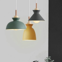 Lámpara colgante nórdica de metal con forma de cúpula y colores macarrones