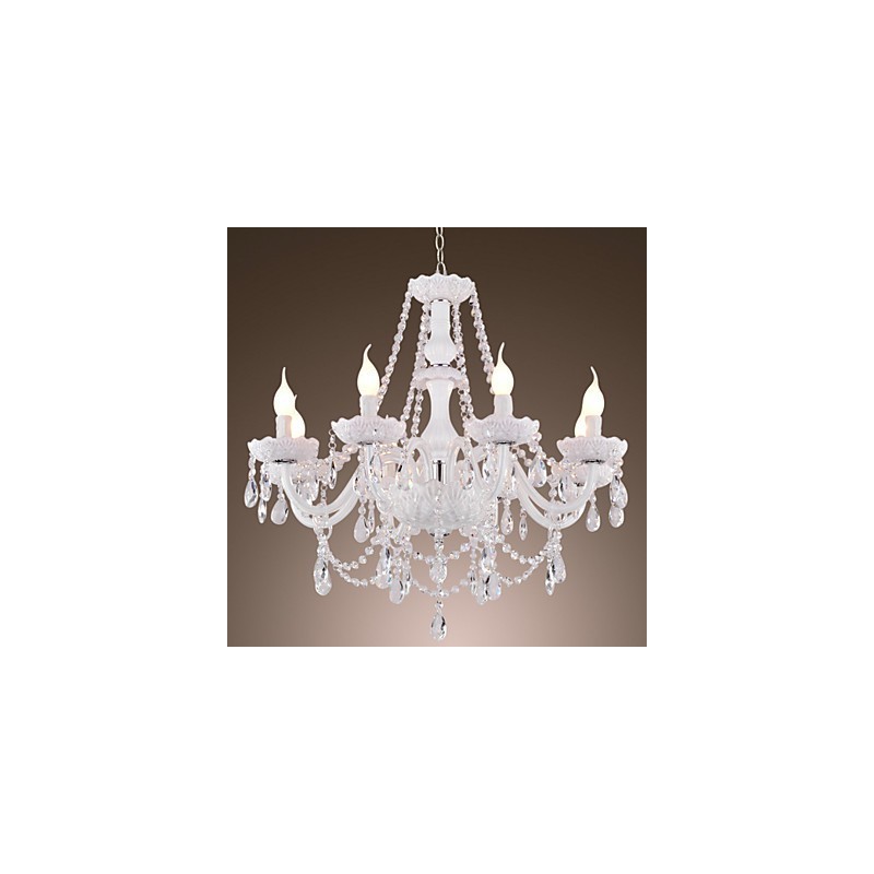 Lámpara de araña de cristal blanco de 8 luces para sala de estar moderna