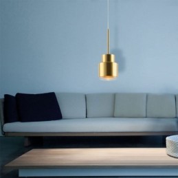 Lámpara colgante de vidrio posmoderno, lámpara cilíndrica dorada, iluminación brillante.