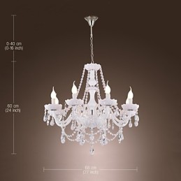 Lámpara de araña de cristal blanco de 8 luces para sala de estar moderna