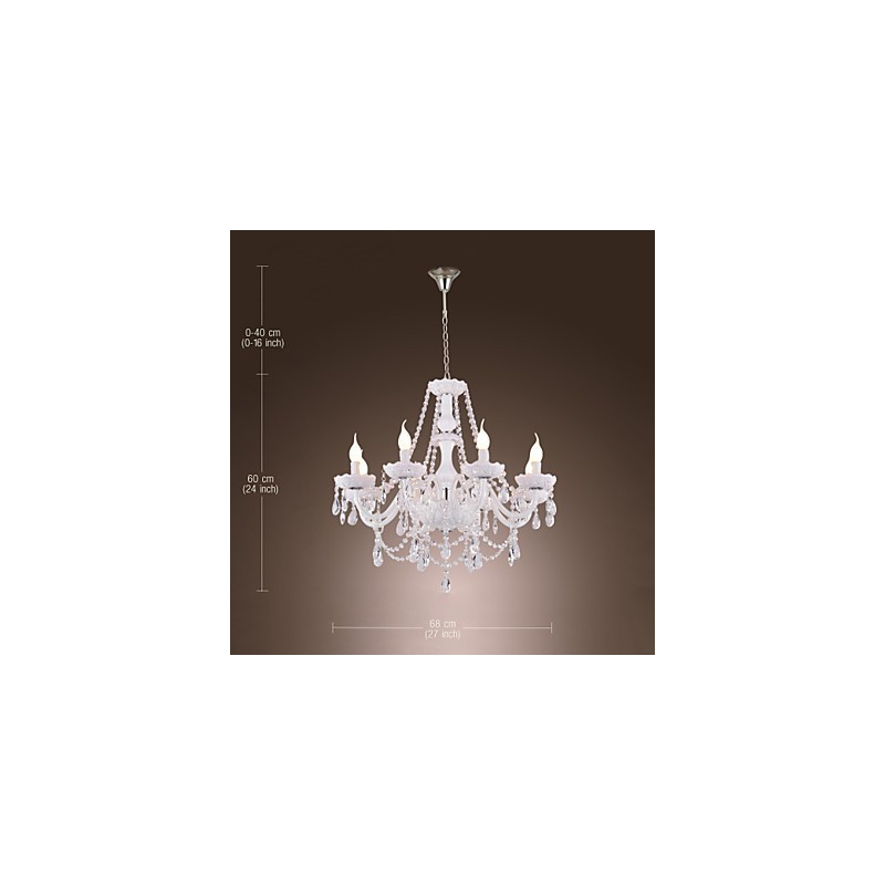 Lámpara de araña de cristal blanco de 8 luces para sala de estar moderna