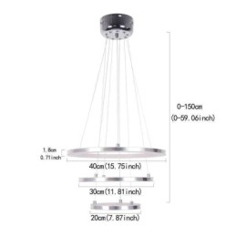 Lámpara colgante moderna de acrílico con 3 anillos, 40 + 30 + 20 cm