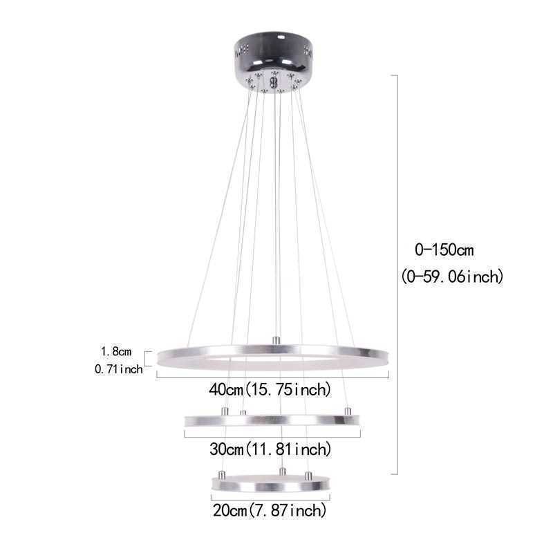 Lámpara colgante moderna de acrílico con 3 anillos, 40 + 30 + 20 cm