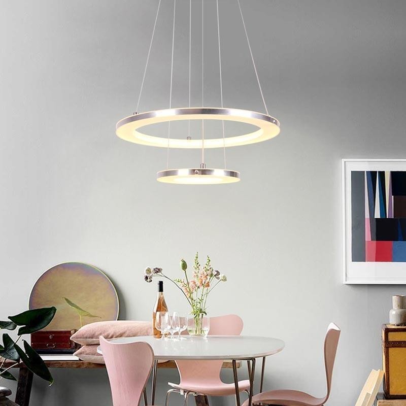 Lámpara colgante moderna de acrílico con 2 anillos, 40 + 20 cm
