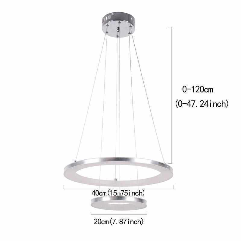 Lámpara colgante moderna de acrílico con 2 anillos, 40 + 20 cm