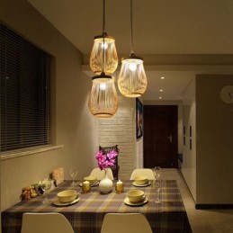 Lámpara colgante de jaula hueca, moderna lámpara colgante de bambú.