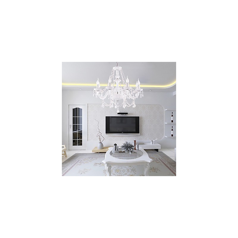Lámpara de araña de cristal blanco de 8 luces para sala de estar moderna