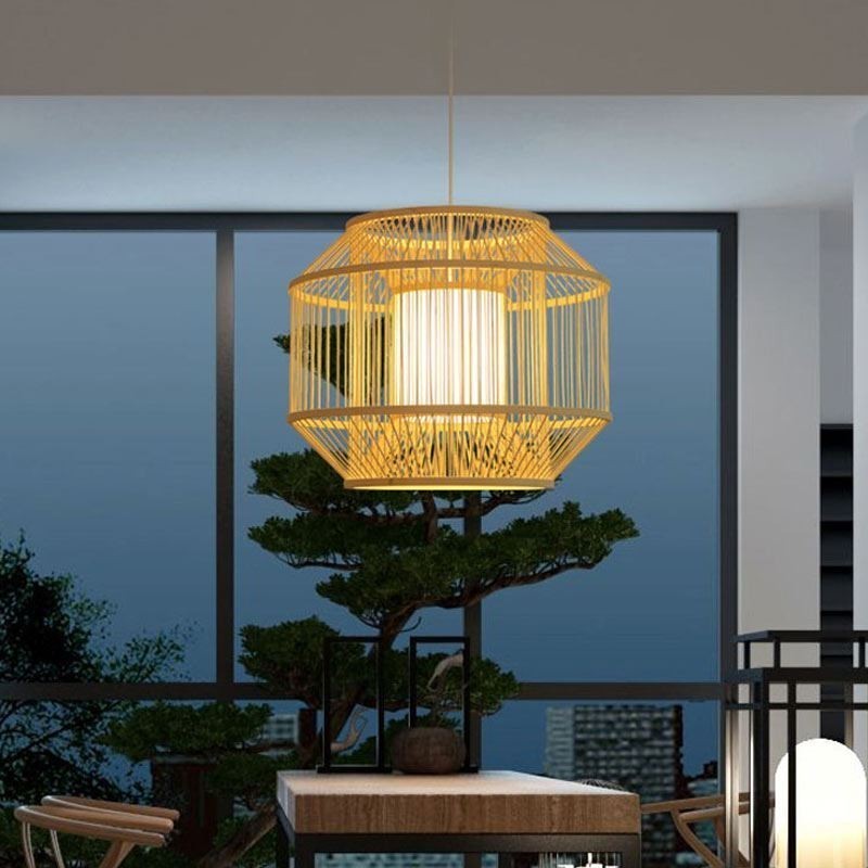 Lámpara colgante de bambú con forma de linterna, lámpara colgante japonesa creativa