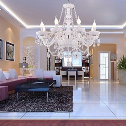 Lámpara de araña de cristal blanco de 8 luces para sala de estar moderna