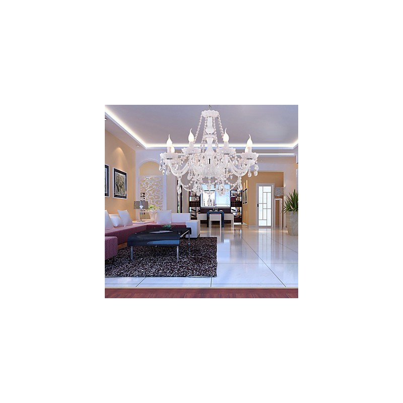 Lámpara de araña de cristal blanco de 8 luces para sala de estar moderna