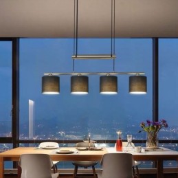 Lámpara colgante moderna de 4 luces con pantalla de tela y altura ajustable