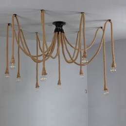 Lámpara colgante de cuerda de cáñamo de estilo retro de 6 y 10 cabezas, lámpara de techo vintage