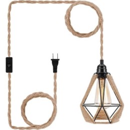 Lámpara colgante retro de cuerda de cáñamo, luz de techo, cable colgante de 5 m