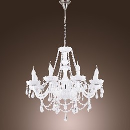 Lámpara de araña de cristal blanco de 8 luces para sala de estar moderna