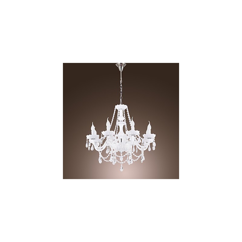 Lámpara de araña de cristal blanco de 8 luces para sala de estar moderna