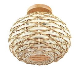 Pantalla de lámpara de ratán tejido con cuerda de papel y montaje empotrado en color madera y calabaza