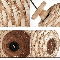 Pantalla de lámpara de ratán tejido con cuerda de papel y montaje empotrado en color madera y calabaza