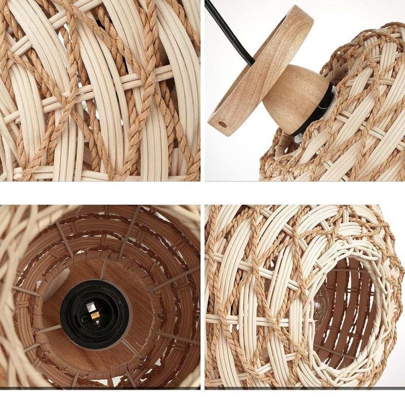 Pantalla de lámpara de ratán tejido con cuerda de papel y montaje empotrado en color madera y calabaza