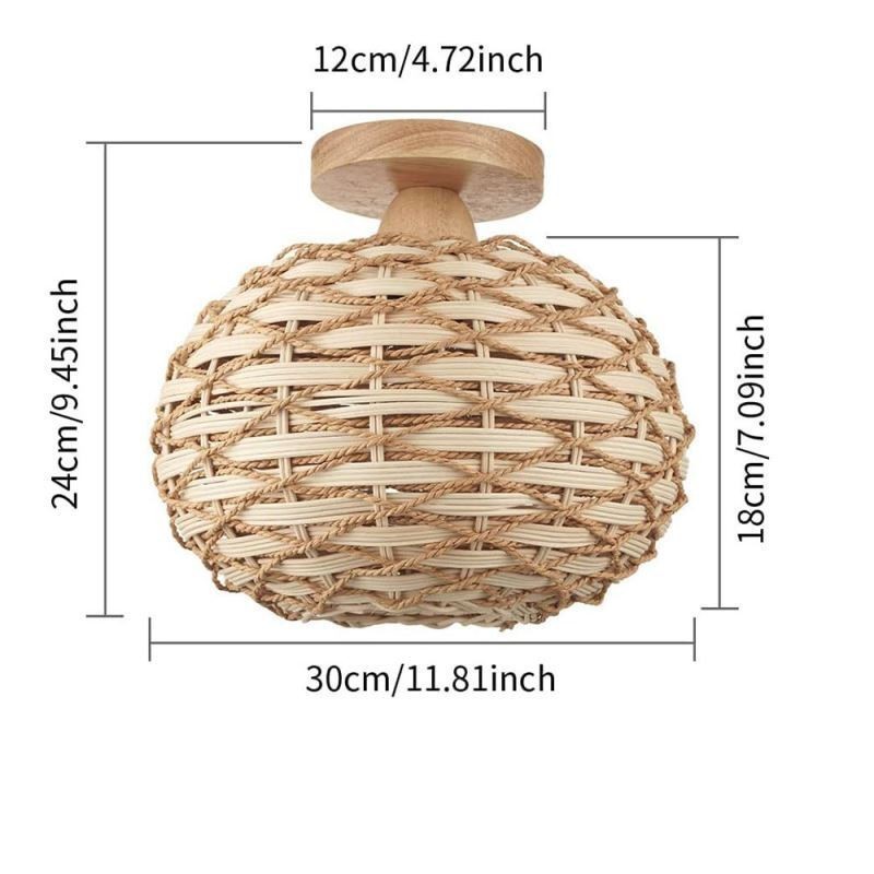 Pantalla de lámpara de ratán tejido con cuerda de papel y montaje empotrado en color madera y calabaza
