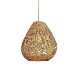 Lámpara de techo nórdica retro con pantalla de cuerda de papel natural tejida a mano