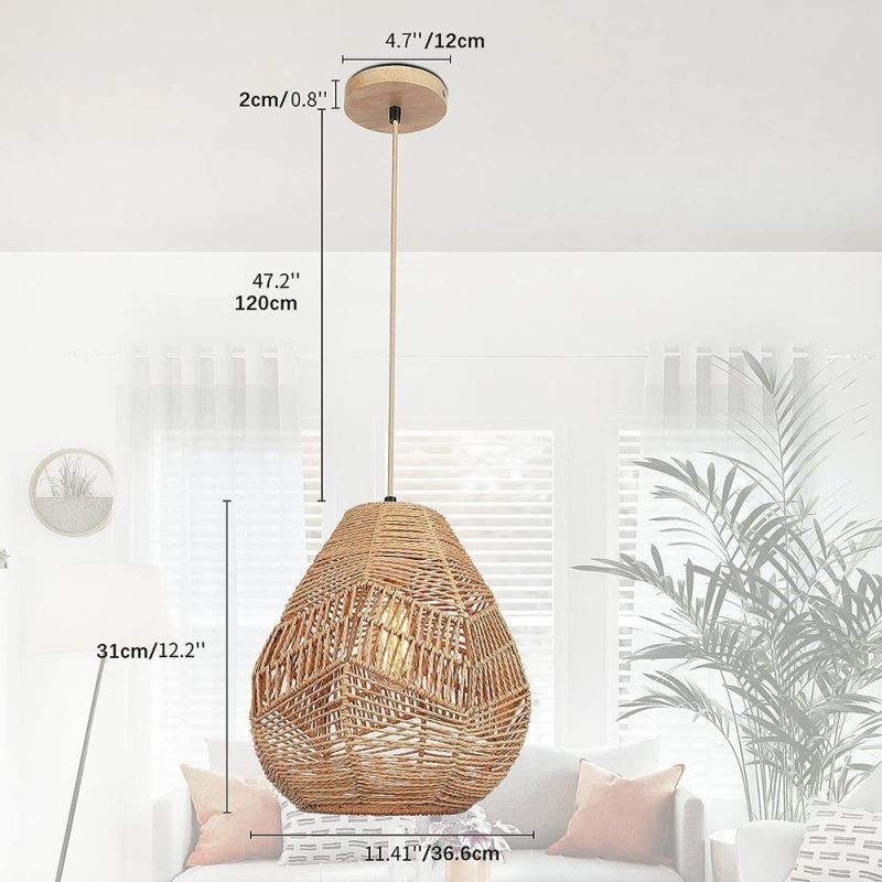 Lámpara de techo nórdica retro con pantalla de cuerda de papel natural tejida a mano