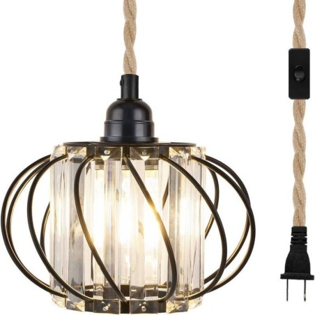 Lámpara de techo estilo retro campestre con cuerda de cáñamo y hierro, lámpara colgante para mesita de noche con enchufe Lámpara de techo estilo retro campestre con cuerda de cáñamo y hierro, lámpara colgante para mesita de noche con enchufe