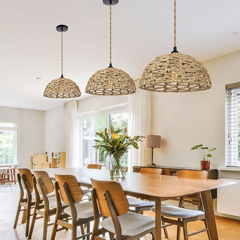 Lámpara colgante retro de estilo campestre con pantalla de cuerda de papel tejida a mano de 30 cm