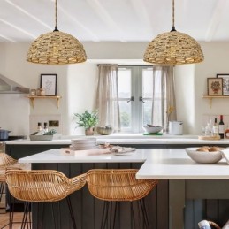 Lámpara colgante retro de estilo campestre con pantalla de cuerda de papel tejida a mano de 30 cm