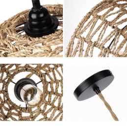 Lámpara colgante retro de estilo campestre con pantalla de cuerda de papel tejida a mano de 30 cm