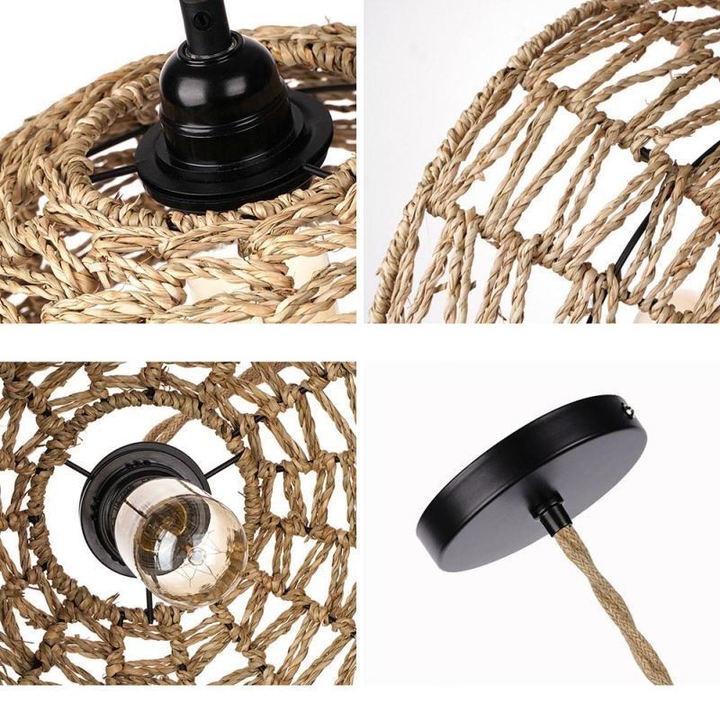 Lámpara colgante retro de estilo campestre con pantalla de cuerda de papel tejida a mano de 30 cm