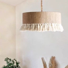 Lámpara colgante retro de estilo bohemio con borlas de cuerda de cáñamo
