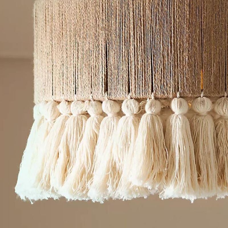 Lámpara colgante retro de estilo bohemio con borlas de cuerda de cáñamo