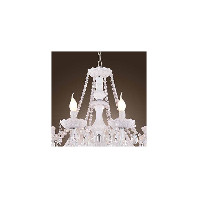 Lámpara de araña de cristal blanco de 8 luces para sala de estar moderna