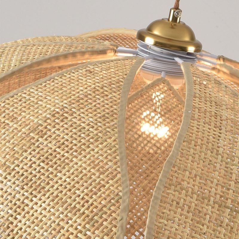 Lámpara colgante de loto de ratán, lámpara de techo de arte retro de ratán para cafetería