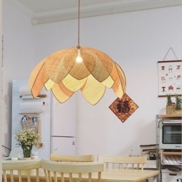 Lámpara colgante de loto de ratán, lámpara de techo de arte retro de ratán para cafetería