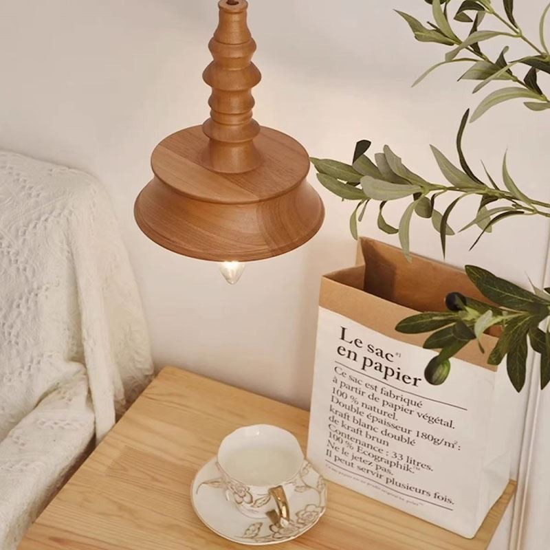 Lámpara colgante de madera de caucho Ins Lámpara colgante vintage