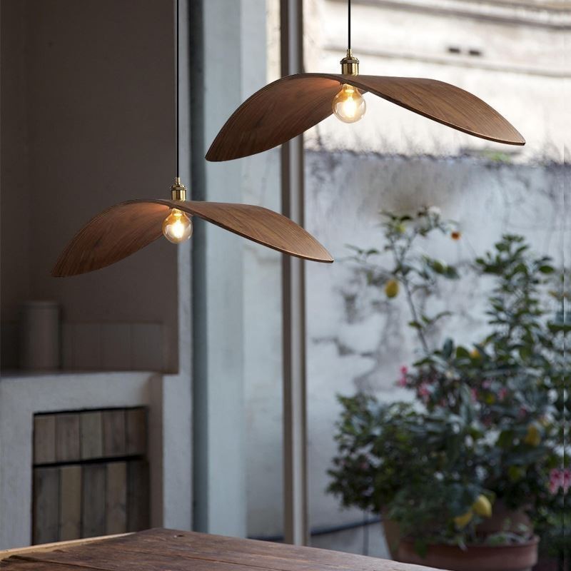Lámpara colgante de madera maciza, luz de techo retro creativa
