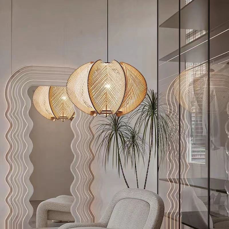 Lámpara colgante nórdica retro estilo Wabi Sabi, lámpara de techo de madera maciza hecha a mano