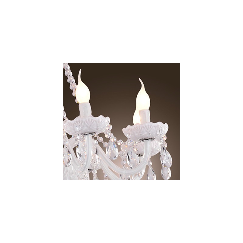 Lámpara de araña de cristal blanco de 8 luces para sala de estar moderna