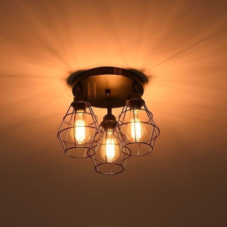 Lámpara de techo industrial empotrada de 3 luces con jaula metálica Lámpara de techo industrial empotrada de 3 luces con jaula metálica