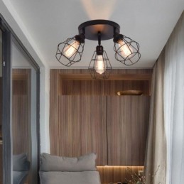 Lámpara de techo industrial empotrada de 3 luces con jaula metálica
