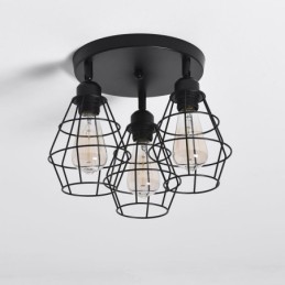Lámpara de techo industrial empotrada de 3 luces con jaula metálica