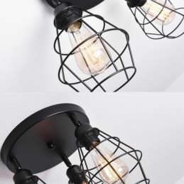 Lámpara de techo industrial empotrada de 3 luces con jaula metálica
