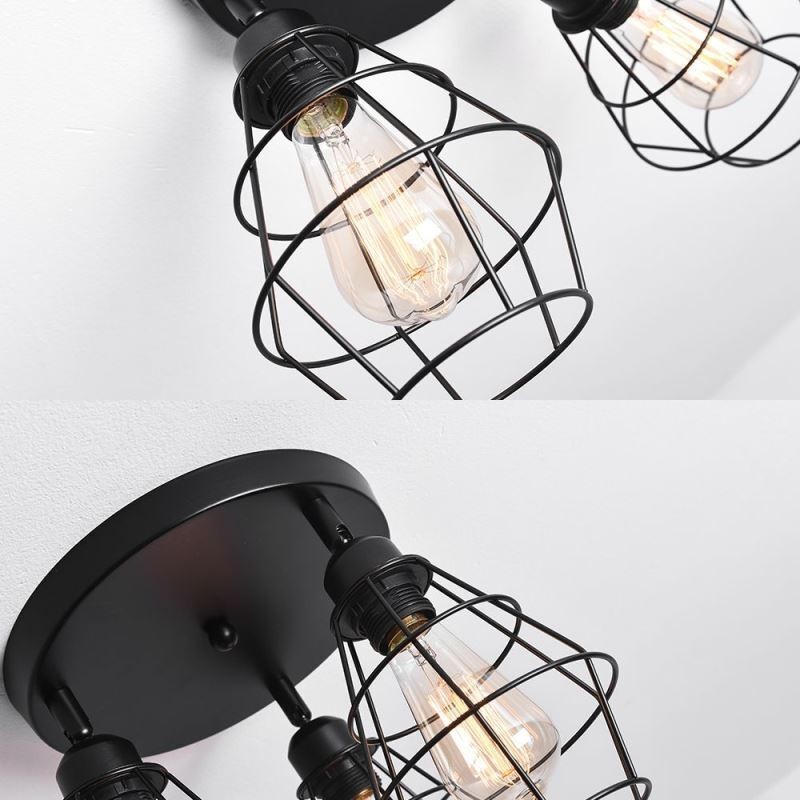 Lámpara de techo industrial empotrada de 3 luces con jaula metálica